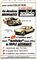 PUB PORSCHE 914 / MATRA 650   " SOLIDO "   1960'S - Pubblicitari