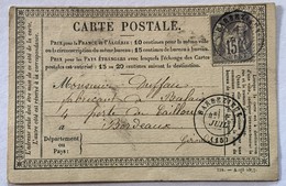 CARTE PRÉCURSEUR De BARBEZIEUX Pour FABRICANT DE BALAIS A BORDEAUX Affranchissement Type Sage Juillet 1877 - Cartoline Precursori