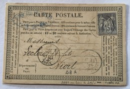 CARTE PRÉCURSEUR De PONS Pour NIORT Affranchissement Type Sage Juillet 1877 - Vorläufer
