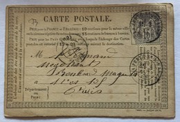 CARTE PRÉCURSEUR De LA FERTE SOUS JOUARRE Pour PARIS Affranchissement Type Sage Octobre 1876 - Precursor Cards