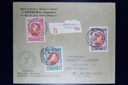 Belgium:  Registered Cover OBP  132 - 134  Baarle Hartog To St. Adresse France 1917 Most Lilely Via The UK. - 1914-1915 Croce Rossa