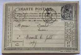 CARTE PRÉCURSEUR De MERCIER AVOUE A BEAUVAIS Pour HUISSIER A MARSEILLE LE PETIT Affranchissement Type Sage 1877 - Precursor Cards