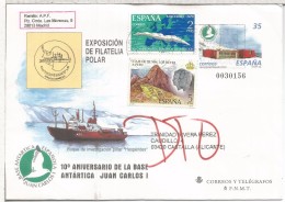 ENTERO POSTAL ANTARTIDA POLO SUR BASE JUAN CARLOS I Y BUQUE HESPERIDES DEVUELTO AL DORSO MAT CASTALLA - Navires & Brise-glace