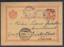 Romania, 1894, For Winterthur - Brieven En Documenten