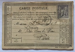 CARTE PRÉCURSEUR De GARE DE BERNAY Pour DROGUISTE A PARIS Affranchissement Type Sage Avril 1877 - Vorläufer