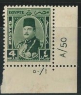 EGYPT STAMPS 1944 - 1950 KING FAROUK MARSHALL / MARSHAL Control Number A/50 4 Millemes MNH ** STAMP MARSHALL - Nuovi