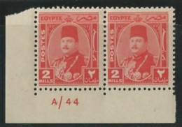 EGYPT STAMPS PAIR 1944 - 1950 KING FAROUK MARSHALL / MARSHAL Control Number A/44 2 Millemes MNH ** STAMP MARSHALL - Neufs