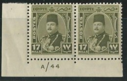 EGYPT STAMPS PAIR 1944 - 1950 KING FAROUK MARSHALL / MARSHAL Control Number A/44 17 Millemes MNH ** STAMP MARSHALL - Nuovi