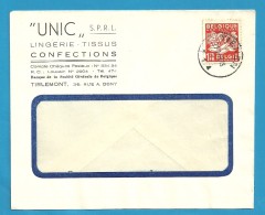 763 Op Brief Met Stempel TIENEN, Met Reclame UNIC / LINGERIE-TISSUS  (VK) - 1948 Export