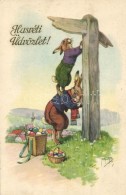 T2/T3 Húsvéti Üdvözlet / Easter Greeting Card, Rabbits, L&P 1569/II. S: Arthur Thiele - Non Classés