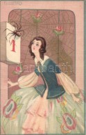 ** T2/T3 Italian Art Postcard, New Year, Lady With Spider, Ballerini & Fratini 249. S: S. Chiostri - Unclassified