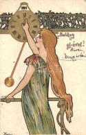 T2 1901 Boldog Újévet! / Art Nouveau Golden Litho Art Postcard S: Kieszkow - Non Classés