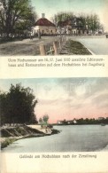 ** T1/T2 1910 Augsburg, Hochablass;  Vom Hochwasser Zerstörte Schleusenhaus Und Restauration / Restaurant,... - Unclassified