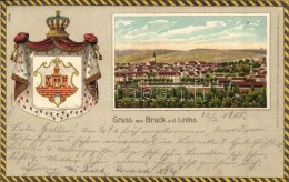 T2/T3 Lajtabruck, Bruck An Der Leitha; H. Effenberger Címeres Litho / Coat Of Arms, Emb. Litho - Non Classés