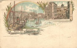 T2/T3 1899 Fiume, Hafen, Corso. Marco Oberdorfer, Litho Anstalt A. D. A. Rosenblatt (EK) - Unclassified