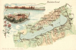 ** T1 Balatonfüred, Balaton Térkép, Károlyi Gy. Kiadása, Floral Litho - Sin Clasificación