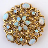 Arany Bross 15 Db Opál KÅ‘vel. 14 K Arany, Jelzett. Br: 13,5 G / 14 C Gold Broche With 15 Opal Gems  Total:... - Autres & Non Classés