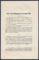 The New Hungarian Jewish Bill. Bp., é.n. (cca 1942), Pester Lloyd, 6 P. Papírkötés, Angol... - Other & Unclassified