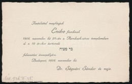 1926 Meghívó Ságvári Endre (1913-1944) Bar Micvójára /

1926 Invitation... - Autres & Non Classés