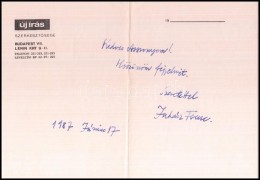 1987 Juhász Ferenc KöltÅ‘ Aláírása Fejléces Levélpapíron - Sin Clasificación