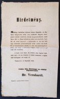 1849 Szeptember 9. Hirdetmény. Vernhardt Báró Fegyverbeszolgáltatásra... - Sin Clasificación