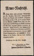 1849 Február 28. Armee-Nachricht. Egyoldalas Német NyelvÅ± Haditudósítás,... - Sin Clasificación