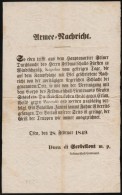 1849 Február 28. Armee-Nachricht. Egyoldalas Német NyelvÅ± Haditudósítás. Mely... - Sin Clasificación