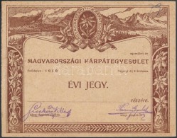 Cca 1910 Magyarországi Kárpátegyesület évi Jegye, Kitöltetlen, Fischer... - Sin Clasificación