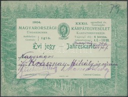 1904 Magyarországi Kárpátegyesület évi Jegye, Ifj. Krasznay Mihály... - Sin Clasificación