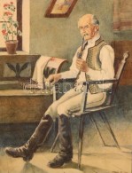 Haáz Ferenc RezsÅ‘ (1883-1958): Pipázó Nagypapa. Akvarell, Papír, Jelzett,... - Otros & Sin Clasificación