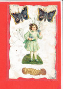 PAPILLON Cpa Animée Avec Enfant Collage Papillon Souvenir - Papillons