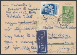 1949 Légi Díjjegyes LevelezÅ‘lap LevélszekrénybÅ‘l Feladva Stockholmba / Airmail... - Otros & Sin Clasificación