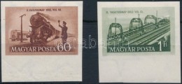 ** 1952 Vasutasnap Vágott ívszéli Sor (7.000) / Mi 1261-1262 Imperforate Margin Set - Otros & Sin Clasificación