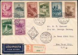 1947 RepülÅ‘  Ajánlott Légi FDC New Yorkba  / Mi 963-970 On Registered Airmail FDC To New York - Other & Unclassified