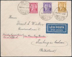 1929 Szent István Sor Légi Levélen Freibergbe / Mi 455-457 On Registered Airmail Cover To... - Otros & Sin Clasificación
