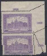 ** 1921 Parlament 500K ívsarki Pár Látványos Elfogazással  / Mi 366 Corner Pair... - Otros & Sin Clasificación