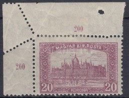 * 1921 Parlament 20K Elfogazott ívsarki Bélyeg / Mi 359 Misperforated Corner Stamp - Autres & Non Classés