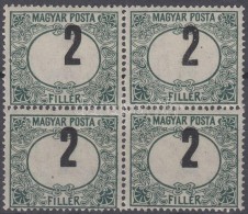 ** 1920 Magyar Posta Portó 2f Négyestömb Elcsúszott értékszámokkal /... - Other & Unclassified