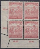 ** 1920 Arató 40f ívsarki Négyestömb Elfogazva / Mi 328 Corner Block Of 4 With... - Autres & Non Classés