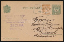 1918 Díjkiegészített Díjjegyes LevelezÅ‘lap / PS-card With Additional Franking 'ZSOLNA... - Otros & Sin Clasificación