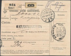 1912 Hivatalos Postai Szállítólevél A Homonnai Postahivatalnak,... - Otros & Sin Clasificación