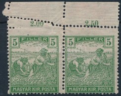 ** 1919 Magyar Posta 5f Elfogazott ívszéli Pár  / Mi 244 Misperforated Margin Pair - Otros & Sin Clasificación