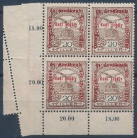 ** * 1915 Hadisegély II. 20f ívsarki Négyestömb ívbehajlás Miatti... - Other & Unclassified