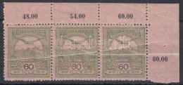 ** * 1913 Turul 60f ívsarki Hármascsík Papírráncokkal / Mi 123 Corner Stripe Of... - Autres & Non Classés