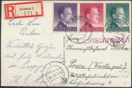 Generalgouvernement 1943 Ajánlott Képeslap / Registered Postcard 'KRAKAU' - Posen - Otros & Sin Clasificación