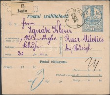 1881 5kr Postai Szállítólevél / Parcel Card 'ZOMBOR' - Rác-Militics (Gudlin 80... - Otros & Sin Clasificación