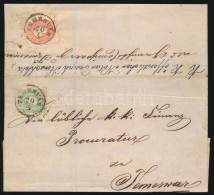 1861 1858 Zöld 3kr + 1861 5kr  Vegyes Bérmentesítés Helyi Ajánlott Levélen... - Otros & Sin Clasificación