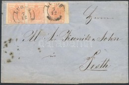 1857 3kr Hármascsík 5 Mm ívszéllel Levélen / Stripe Of 3 With 5 Mm Margin On... - Otros & Sin Clasificación