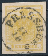 O 1850 1kr MP III. Okker / Ochre 'PRESSBURG' Certificate: Rismondo - Otros & Sin Clasificación