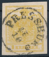 O 1850 1kr MP III. Okker / Ochre 'PRESSBURG' Certificate: Rismondo - Other & Unclassified